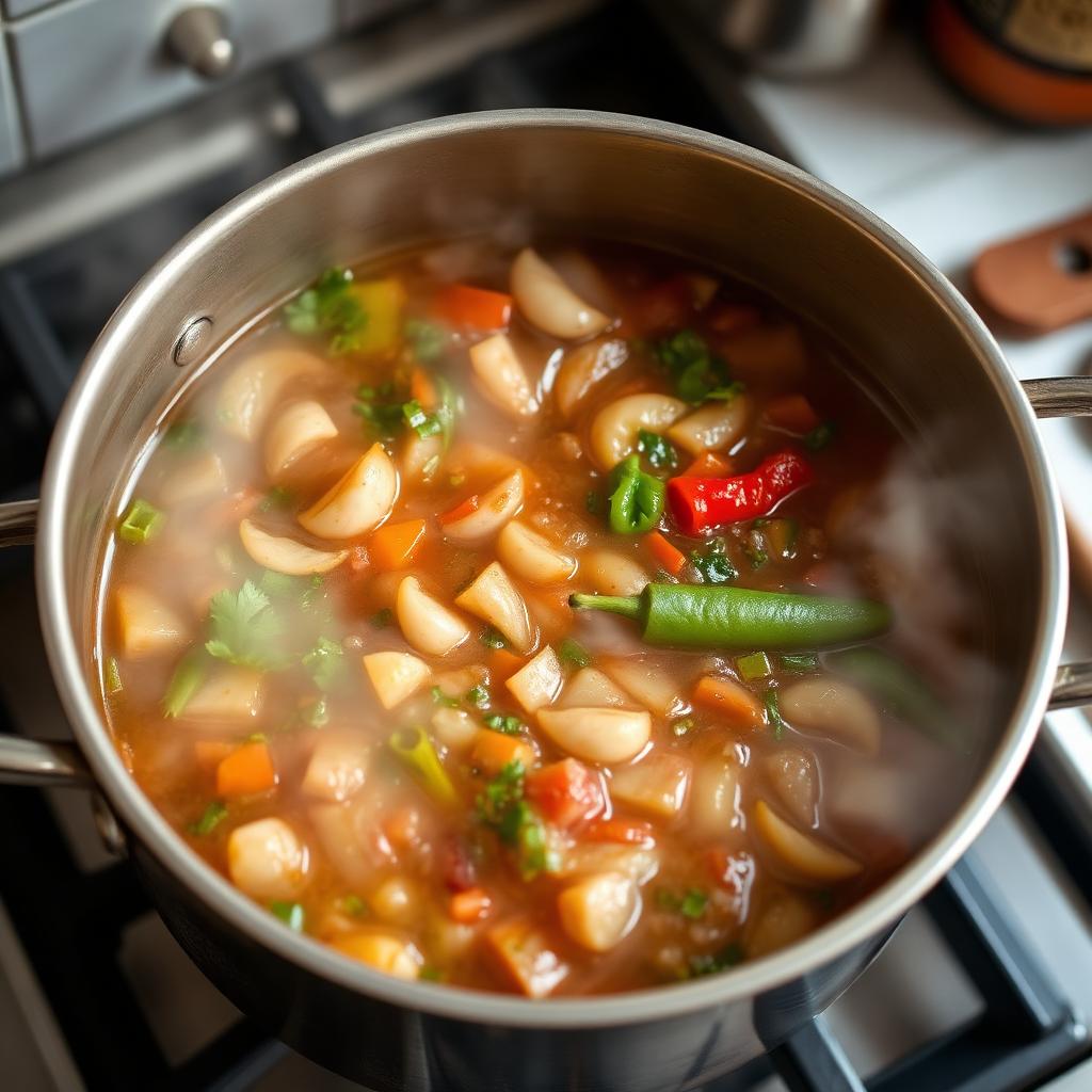 A pot of fresh sofrito simmering on the stove