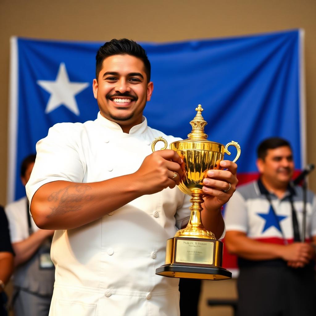 Kim holding her NYC Pasteles Competition trophy